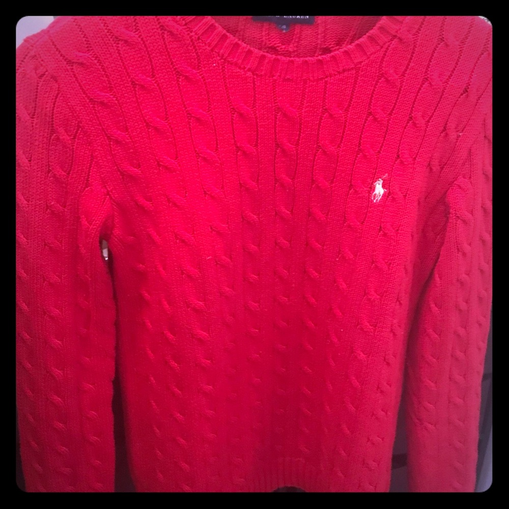 Ralph Lauren red cable-knit sweater; size Large